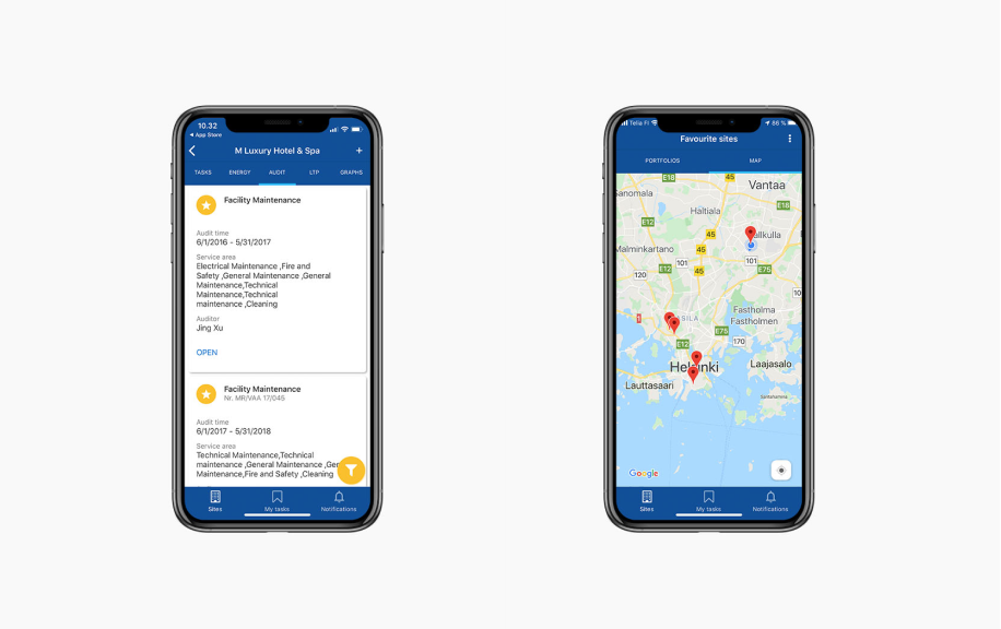Mobile view from customised reports made with Granlund Manager.